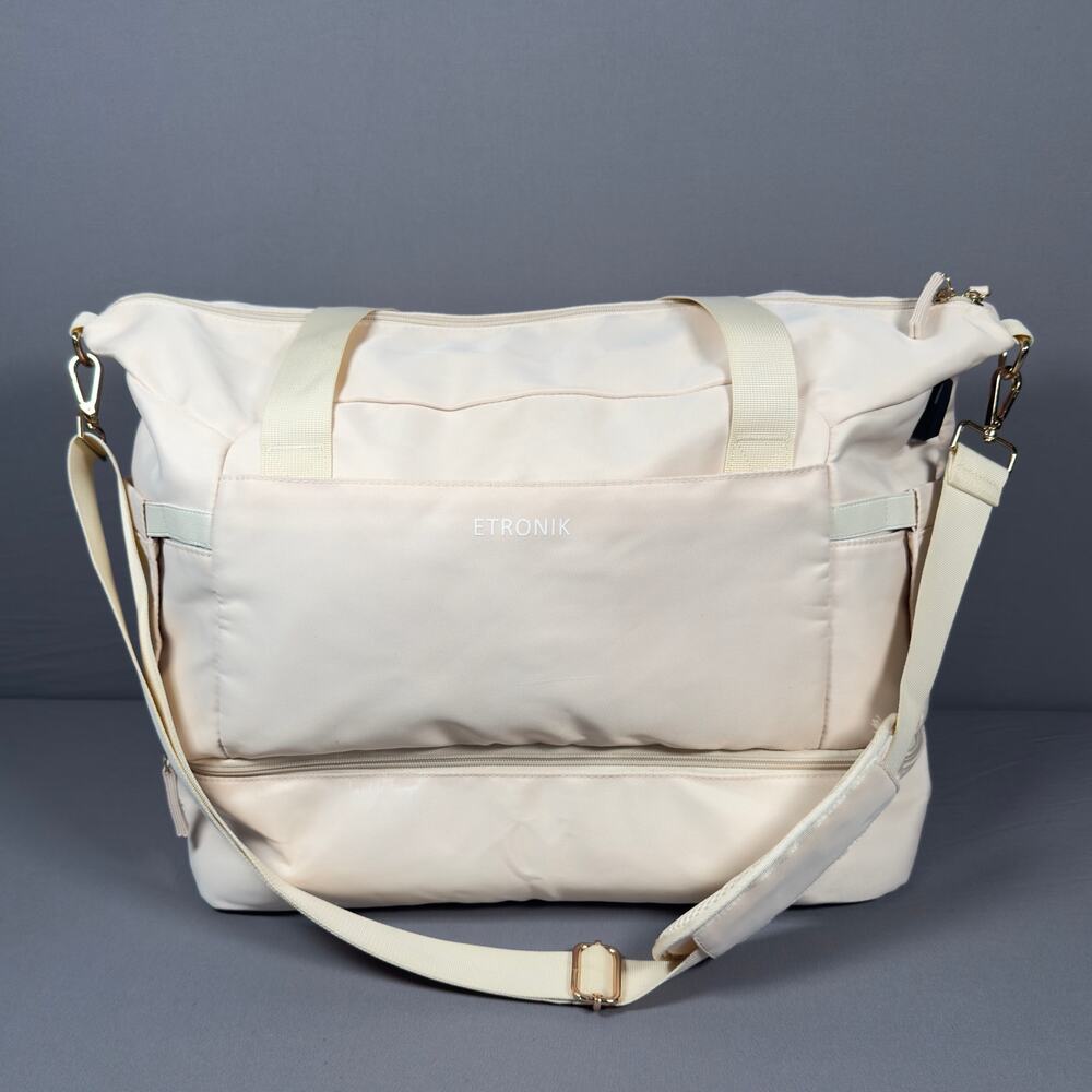 ETRONIK Large Off White Cream Duffle Weekender Gym Bag